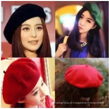 Mulheres Cap Beret Artista, estilo francês Autumn &amp; Winter Vintage Cores sólidas Soft Felt Wool Beanie Hat, Moda Feminina Boinas Clássicas